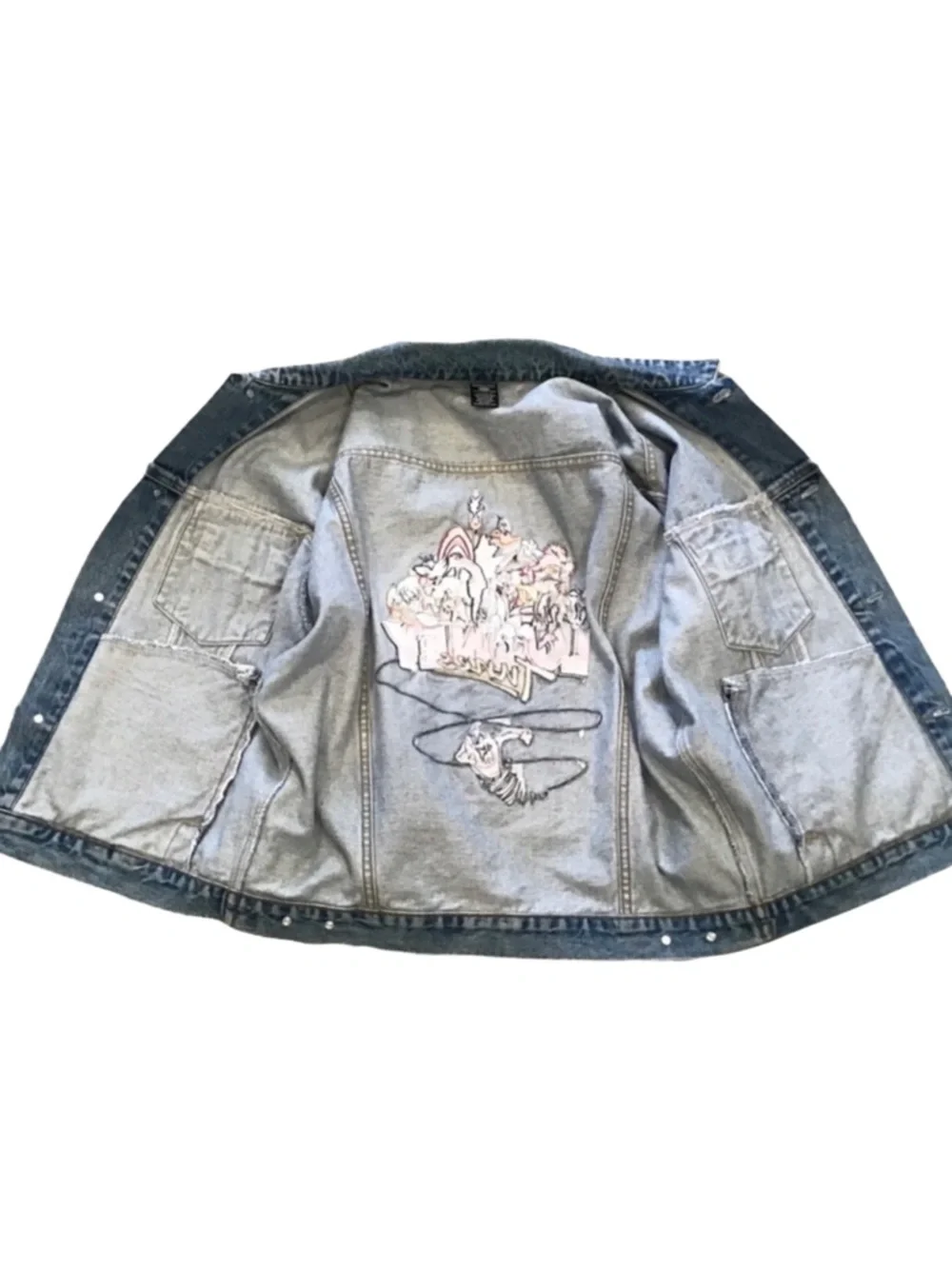 Vintage 90s Looney Tunes Denim Trucker Jacket Taz WB Studio Store M - Picture 11 of 13